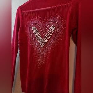 Elegant Red Heart Embellished Women's Top